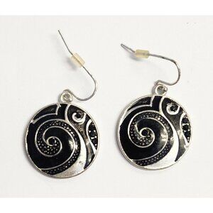 Silver Swirl Minimalist Earrings With Enamel Design